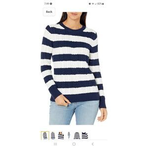New Small Amazon Essentials Long Sleeve Cotton  Blue White Pullover Sweater NWT